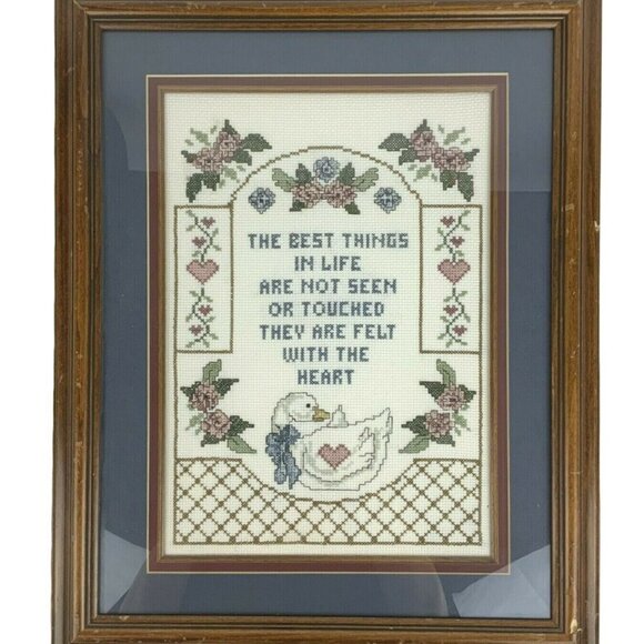 Framed Cross Stitch Art The Best Things In Life 20x16 Wood Frame - Picture 1 of 5